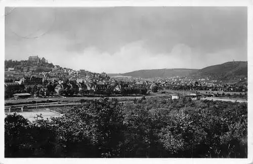 L318 Deutschland 1940 Marburg Vordergrund Tennisplatte Sommerbad RPPC Postkarte