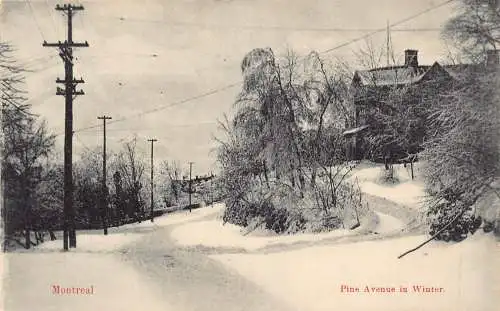 A892 Kanada Montreal Pine Avenue im Winter Vintage Postkarte