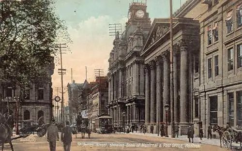 A892 Kanada St James Street Bank of Montreal und Post Office Straßenbahn Postkarte