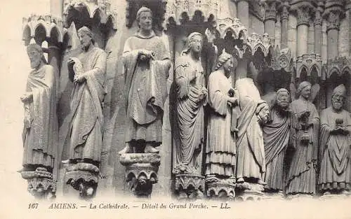 C014 Frankreich, Amiens La Cathedrale Detail du Grand Porche Vintage Postkarte