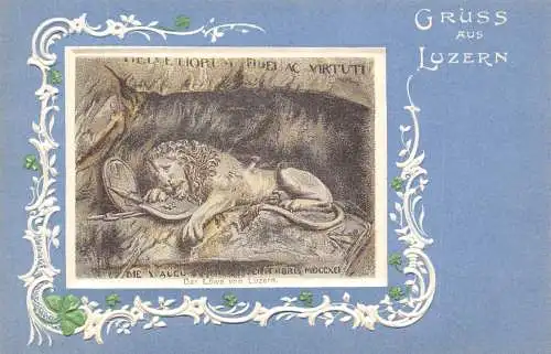 A894 Schweiz Gruss aus Luzern Luzern Kleeblatt Löwe Skulptur Litho Postkarte