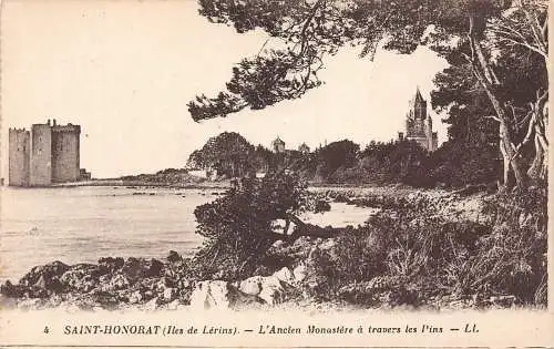 C014 Frankreich, Saint Honorat L'Ancien Monastere a travers les Pins Vintage Postkarte