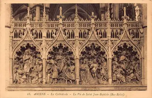C014 Frankreich, Amiens La Cathedrale La Vie de Saint Jean Baptiste Vintage Postkarte
