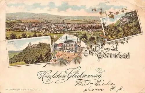 A895 Deutschland 1896 Gruss aus Göttingen Viel Glück Gruß Blumen Litho Postkarte