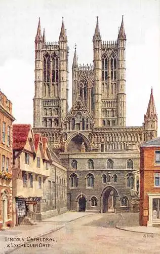 A897 England Lincoln Cathedral and Exchequer Gate Vintage Postkarte