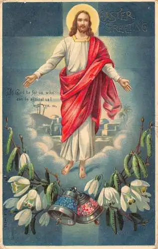 A896 Ostergrüße 1912 Jesus Christus Schneeglöckchen Glocken Vergissmeinnicht Postkarte