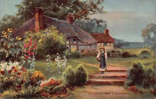 A891 England Traditional Cottage Blumenmädchen Vintage Postkarte