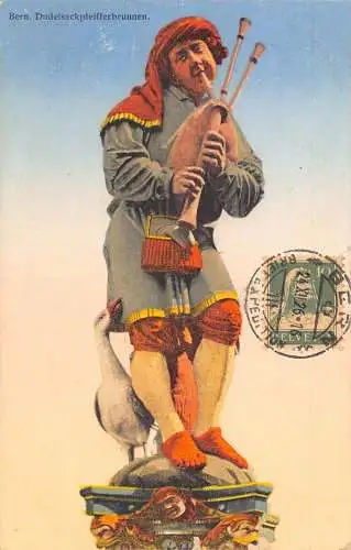 Schweiz 1926 Bern Dudelsackpfeifferbrunnen Brunnen Statue Vintage Postkarte
