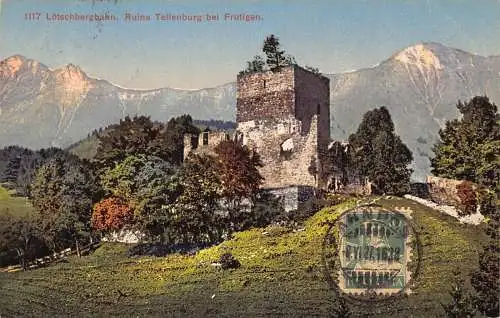 Schweiz 1927 Loetschbergbahn Ruine Tellenburg bei Frutigen Vintage Postkarte