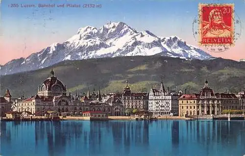 Schweiz 1927 Bahnhof Luzern und Pilatus Berg Vintage Postkarte