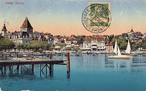 Schweiz 1927 Ouchy Hafen Boote Vintage Postkarte
