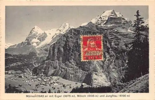 Schweiz 1927 Gipfel Mürren Eiger Mönch Jungfrau Vintage Postkarte