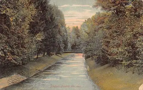 A060 Deutschland 1906 Baden-Baden Fluss Waldbrücke Die Oos Vintage Postkarte