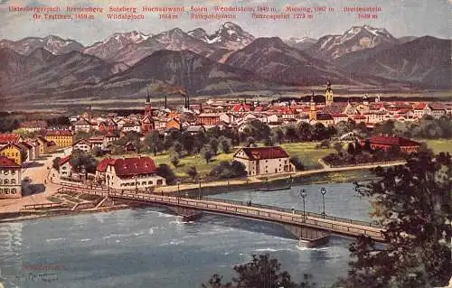 A060 Deutschland 1916 Feldpost 1. Weltkrieg Rosenheim Panorama Berggipfel Kunst Postkarte