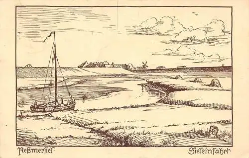 A059 Deutschland Künstlerkarte Nordseekuenstenbad Nessmersiel Ostfriesland Postkarte