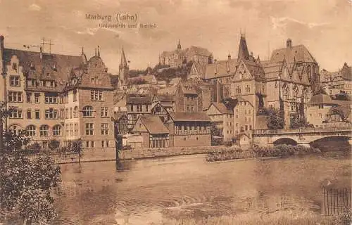 A059 Deutschland 1921 Marburg Lahn Universität und Schloss Vintage Postkarte