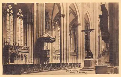 L318 Deutschland Regensburger Dom Mittelschiff Innenraum Vintage Postkarte