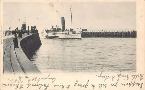 A058 Wales 1902 Ayr Pier Harbor Steamboat Vintage Postkarte