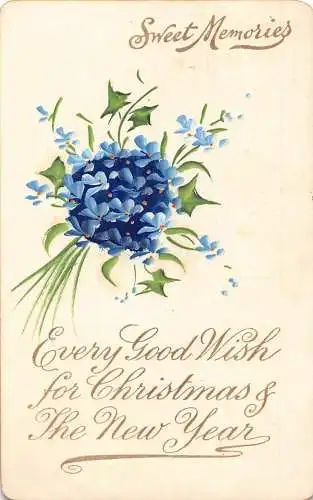 A057 Weihnachten Neujahr handbemalt Blumenstrauß Lilien Vintage Postkarte