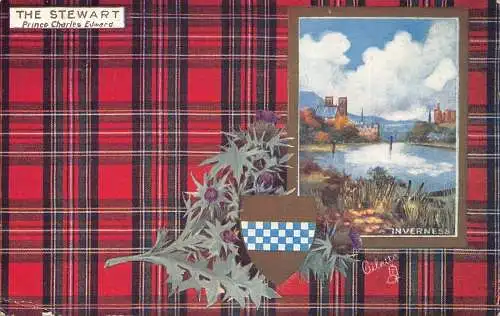 A056 Schottland The Steward Clan Distel Wappen Tartan Inverness Postkarte