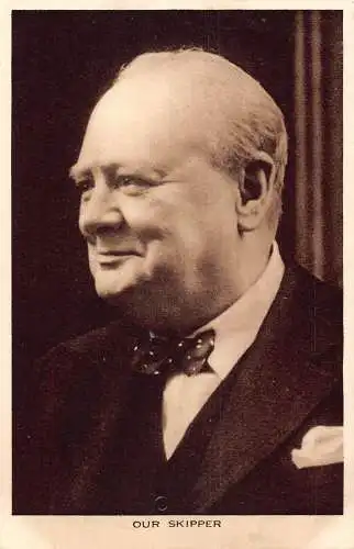 A058 Persönlichkeit Unser Skipper Winston Churchill lächelnde Vintage Postkarte