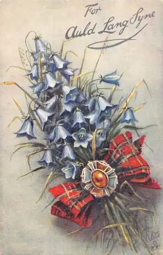 A056 Grüße Bluebells schottische Blumen Tartan für Auld Lang Syne Postkarte