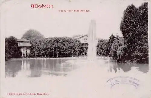 L311 Deutschland 1902 Wiesbaden Kursaal und Mussifpavillon Vintage Postkarte