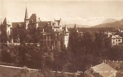 L309 Schweiz Bern Geschichtsmuseum und Alpen Berg Vintage Postkarte