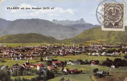 L146 Österreich 1920 Villach mit dem Manhart Panoramablick Vintage Postkarte