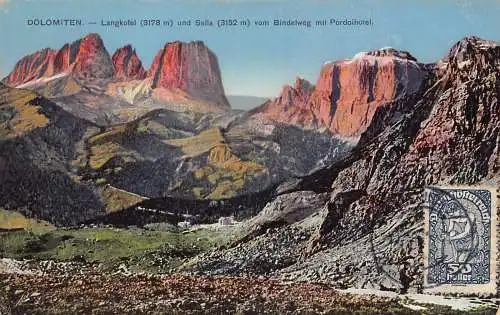 L146 Italien 1920 Dolomiten Bindelweg Langkofel Gipfel Vintage Postkarte
