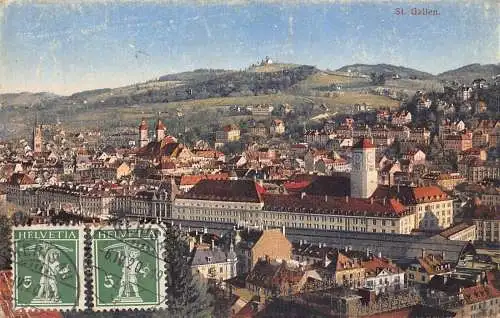 L144 Schweiz 1920 St. Gallen Panoramablick Vintage Postkarte