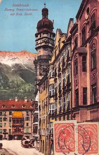 L145 Österreich 1921 Innsbruck Herzog Friedrichstraße mit Gold Dachl Postkarte