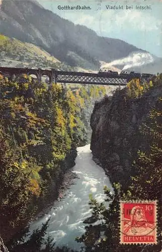 L144 Schweiz 1920 Gotthardbahn Viadukt bei Intschi Eisenbahnbrücke Postkarte