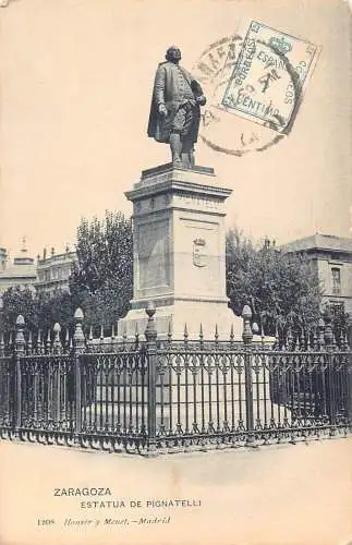 L142 Spanien Saragossa Estatua de Pignatelli Statue Vintage Postkarte