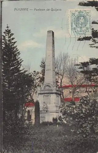 L142 Spanien 1923 Alicante Panteon de Quijano Säule Statue Vintage Postkarte