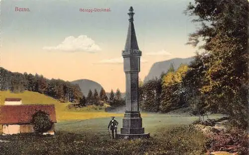 A074 Österreich Bezau Bezegg Denkmal Säule Vintage Postkarte