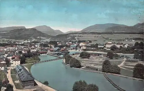 A074 Österreich Hallein Gesamtansicht Flussbrücke Vintage Postkarte