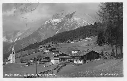 A071 Österreich 1920er Moesern gegen Hohe Munde Berghaus Kirche RPPC Postkarte