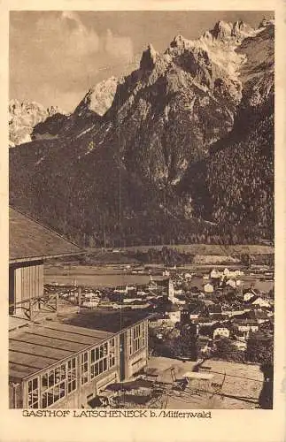 A070 Österreich 1929 Gasthof Latscheneck Mittenwald Kaffee Tische Stühle Postkarte