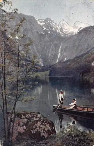 A068 Deutschland 1911 Berchtesgaden Obersee Boote Fischer Vintage Postkarte