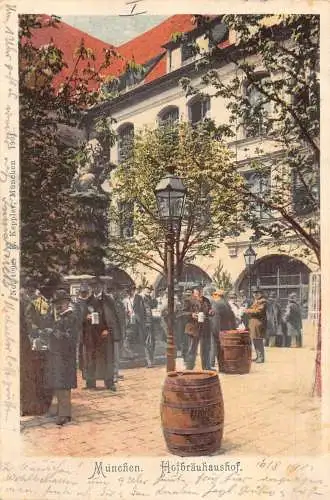 A068 Deutschland 1904 München Hofbräuhaushof Barrick Männer trinken Bier Postkarte