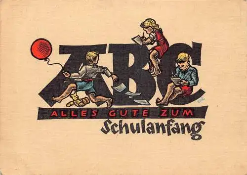 L405 Grüße Kinder spielen Schule ABC Ballon Spielzeug Postkarte
