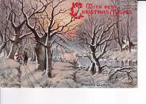 A067 Neuheit Weihnachtsgrüße Winterruhm Gemälde Wald Glitzer Postkarte