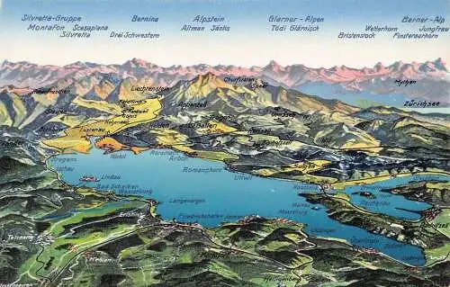 L169 Deutschland Bodensee und Rhein Gipfel See Vintage Postkarte