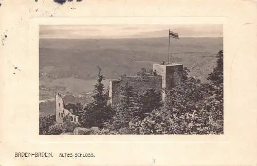 L170 Deutschland 1910 Baden-Baden Altes Schloss Flagge Schloss Vintage Postkarte