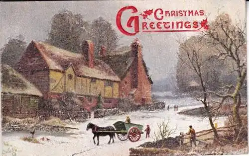 A067 Neuheit Weihnachtsgrüße Winterlandschaft Kutsche Glitzer Postkarte