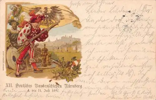 A066 Deutschland 1897 Deutsches Bundesschiessen Nürnberg Flagge Wappen Postkarte