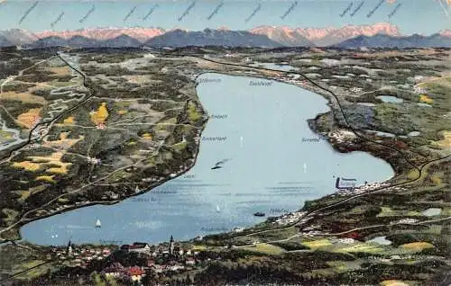 A066 Deutschland 1920 Starnberger See Karte Berggipfel touristische Postkarte