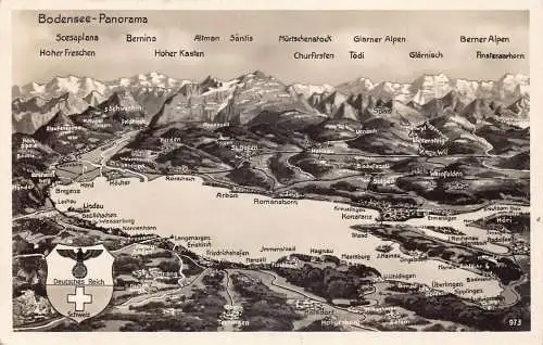 A066 Deutschland 1946 Bodensee Panorama Wappen Touristische Punkte Karte Postkarte
