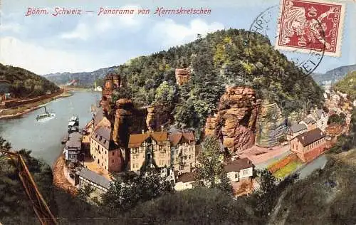 A066 Tschechien 1921 Hrensko Herrnskretschen Böhm Schweiz Klippen Panorama Postkarte